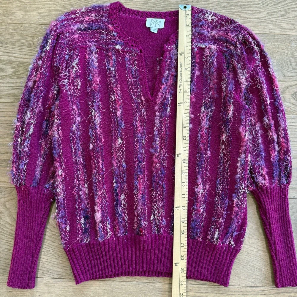 Jessica Knits Two Piece Skirt Set Magenta Metallic Sparkle Knit Midi Medium VTG - Picture 7 of 16